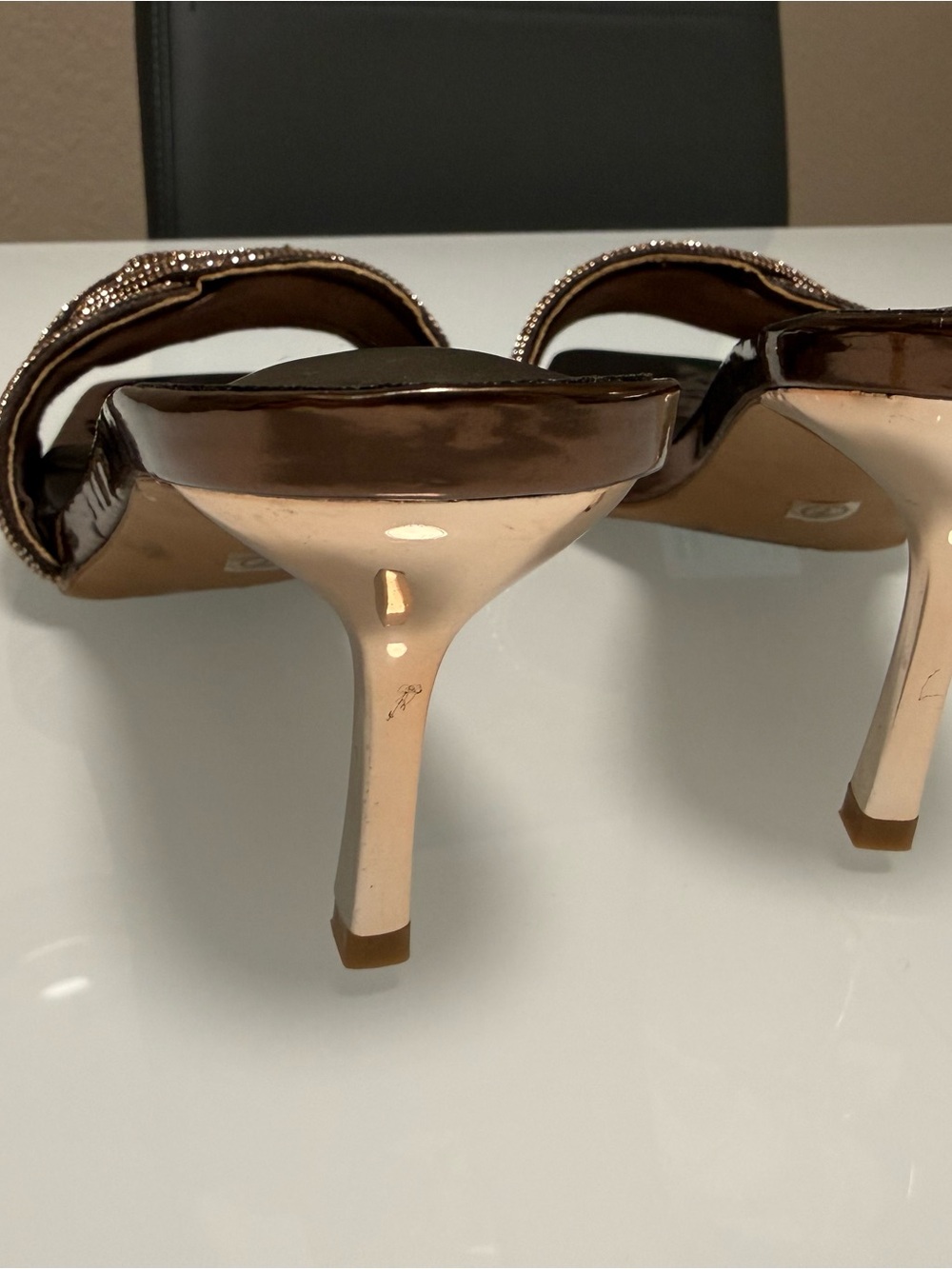 Blowfish Brown Patent Slide Heels with Sparkling Strap